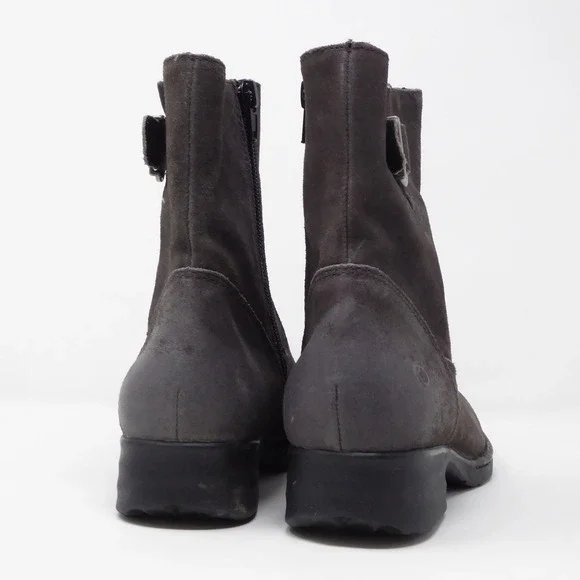 Born Eila Grey Distressed Leather Buckle Zip Ankle Boots Womens Size 6M Moto - Picture 4 of 7